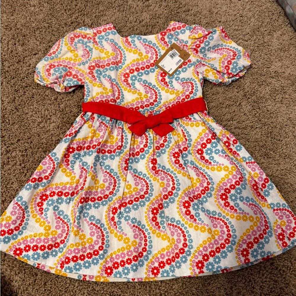 Mini Boden Multicolor Floral Dress with Red Bow